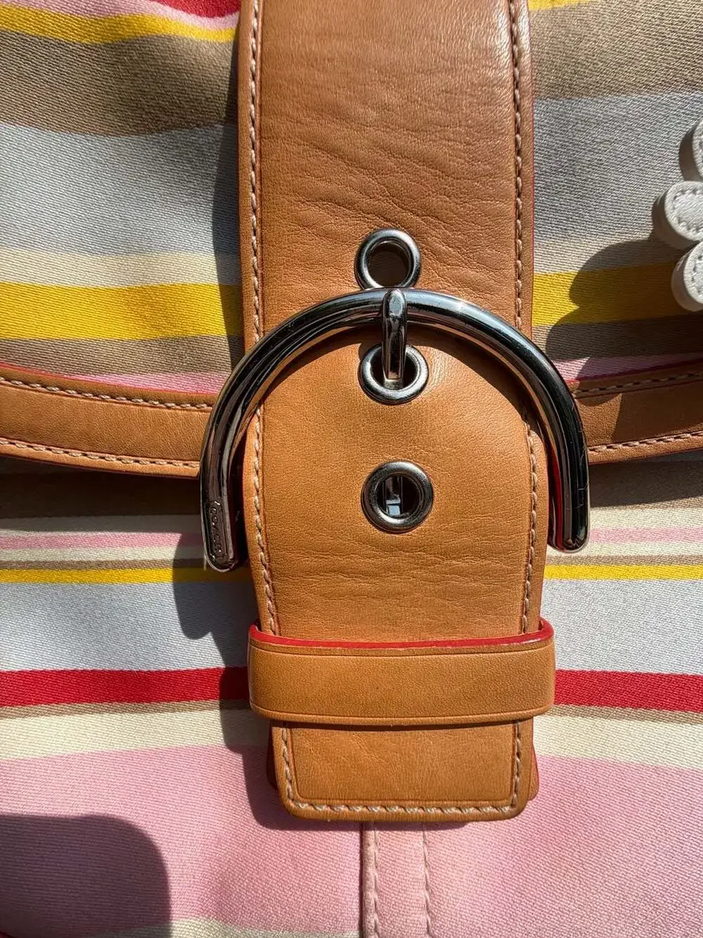 Coach Soho Multi-Stripe Canvas and Leather Satchel with Daisy Charm
